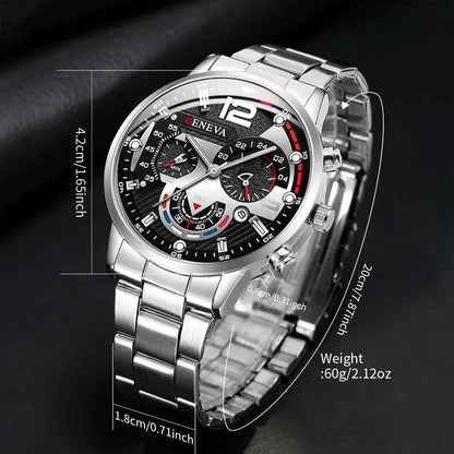 Men's 4pc Fashion Quartz Watch & Jewelry Set – Necklace, Bracelet & Ring