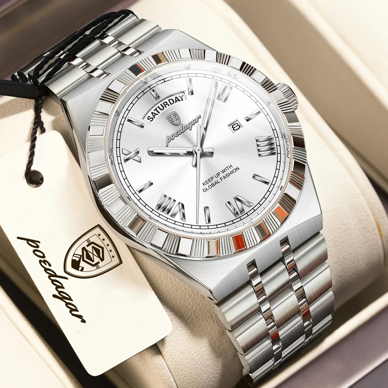 POEDAGAR Men's Luxury Quartz Watch – Waterproof, Luminous, Week & Date Display