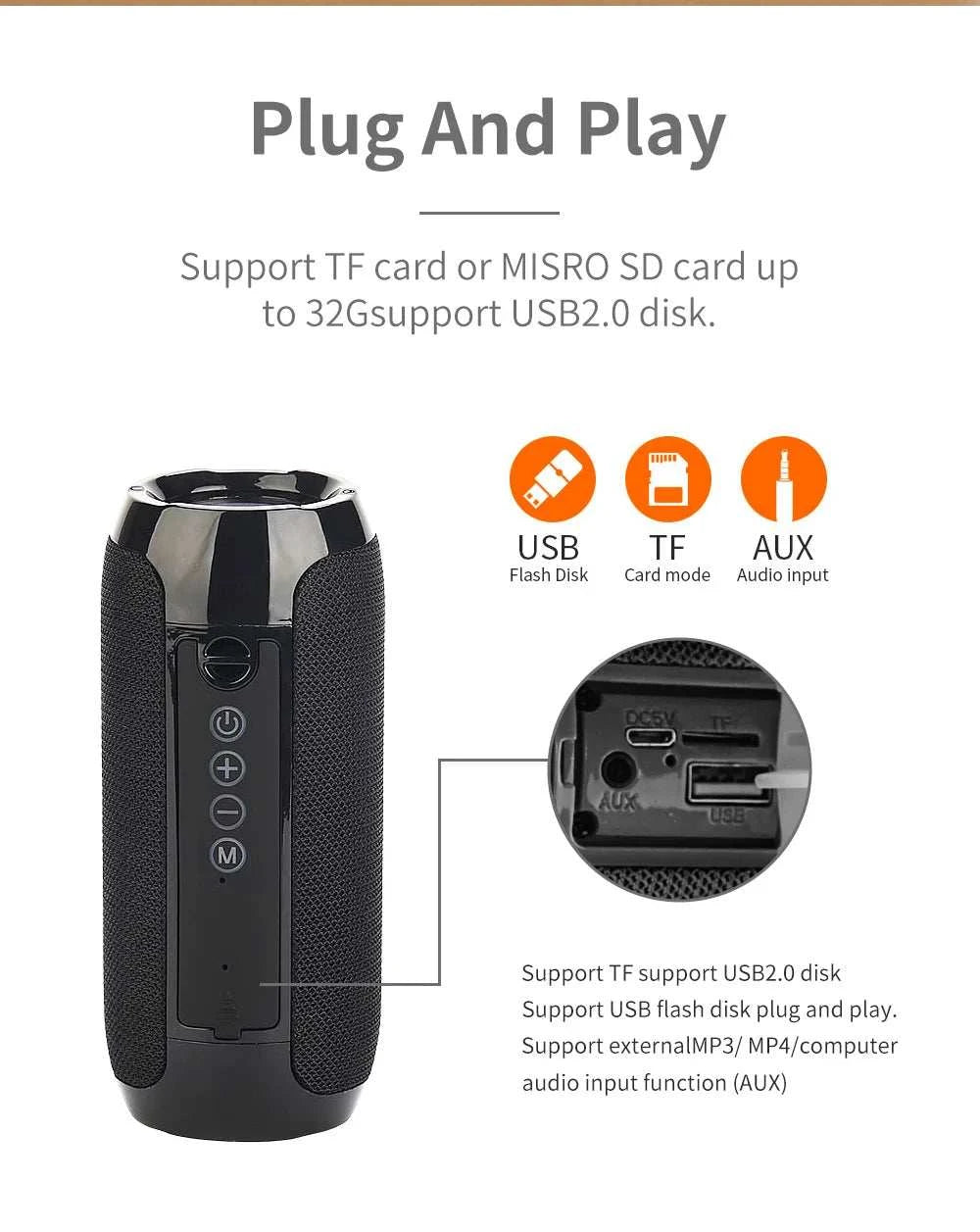 Bluetooth Speaker T&G TG117 Portable TWS Sound Box Waterproof LoudspeaThe Plug