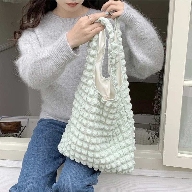 Yogodlns Summer Pleated Cloud Bag Female Candy Color Large Capacity Shoulder Bag Handbags Shopping Girls Pouch Tote Bolsas