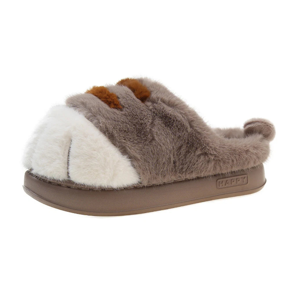 3D Cat Paw Plush Slippers Warm Slip-on House Shoes Comfortable Fluffy The Plug