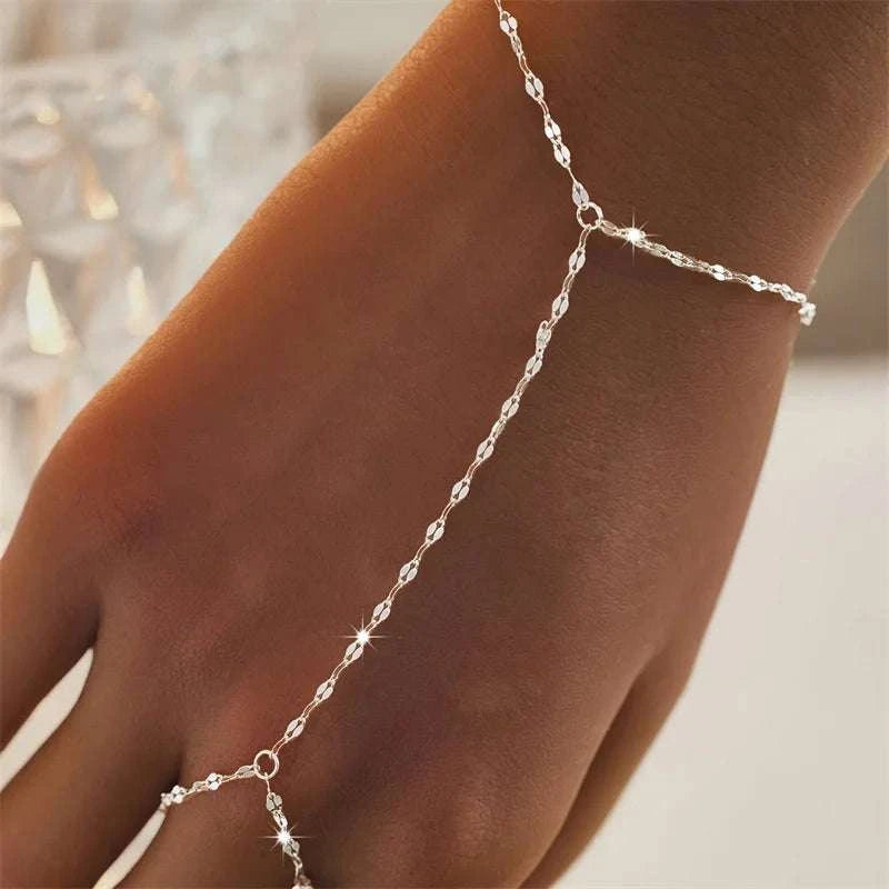 Multilayer Vintage Connected Finger Ring Bracelets for Women Handmade The Plug