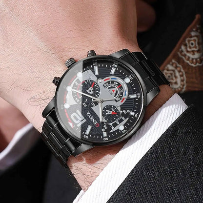 Men's 4pc Fashion Quartz Watch & Jewelry Set – Necklace, Bracelet & Ring