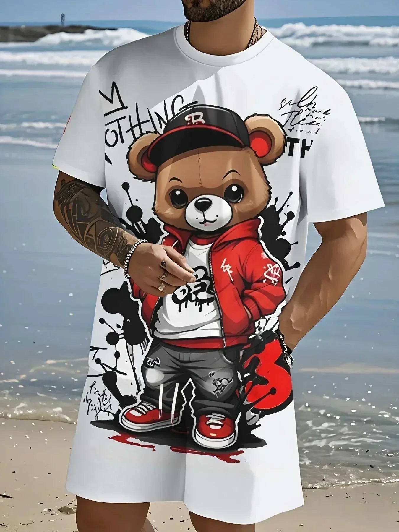 Trendy Men's Graphic teddy bear streetwear outfitThe Plug