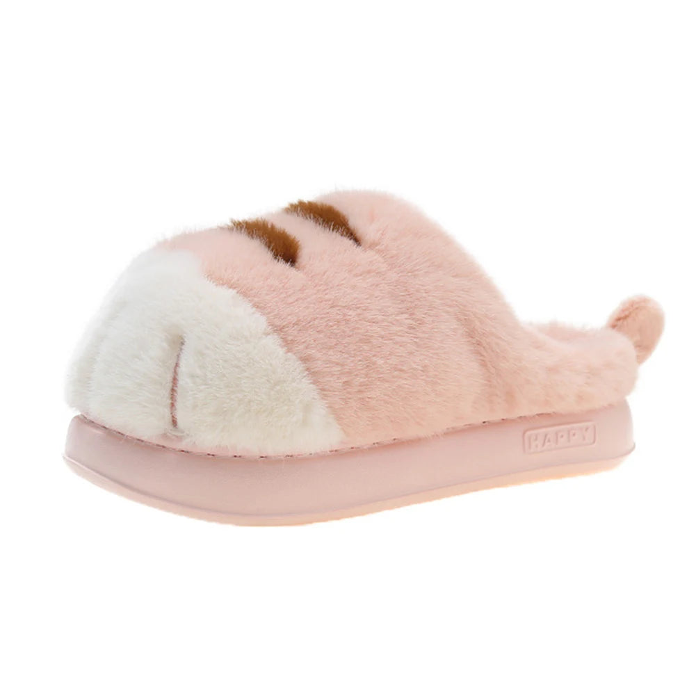 3D Cat Paw Plush Slippers Warm Slip-on House Shoes Comfortable Fluffy The Plug
