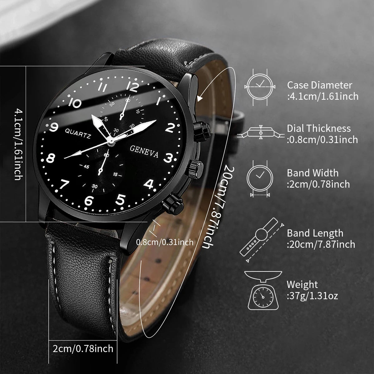 Men's Fashion Quartz Watch & Leather Bracelet Set (4/5pc)