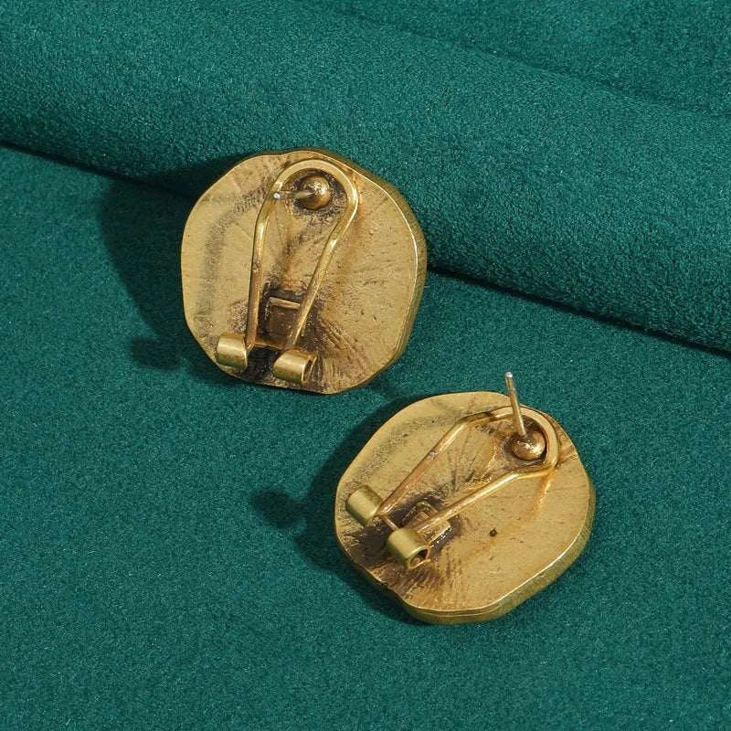 Vintage Style Gold Plated Ancient Coins Stud Earrings For Woman Round The Plug