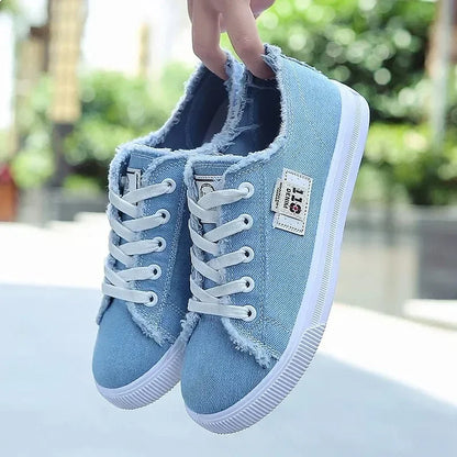 2024 Spring Summer Women Canvas Sneakers Low Top Lace Up Denim Flat ShThe Plug