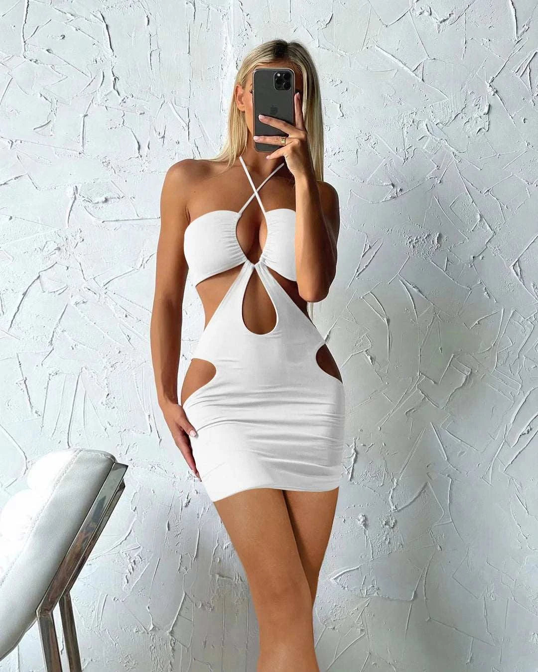 Kesiachiccly Double Layers Ruched Bodycon Dress Women Halter Bandage MThe Plug