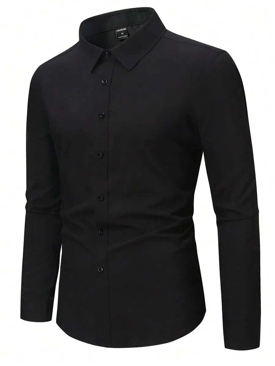 Solid Color Long Sleeve Casual Shirt With Turn-Down Collar For MenThe Plug