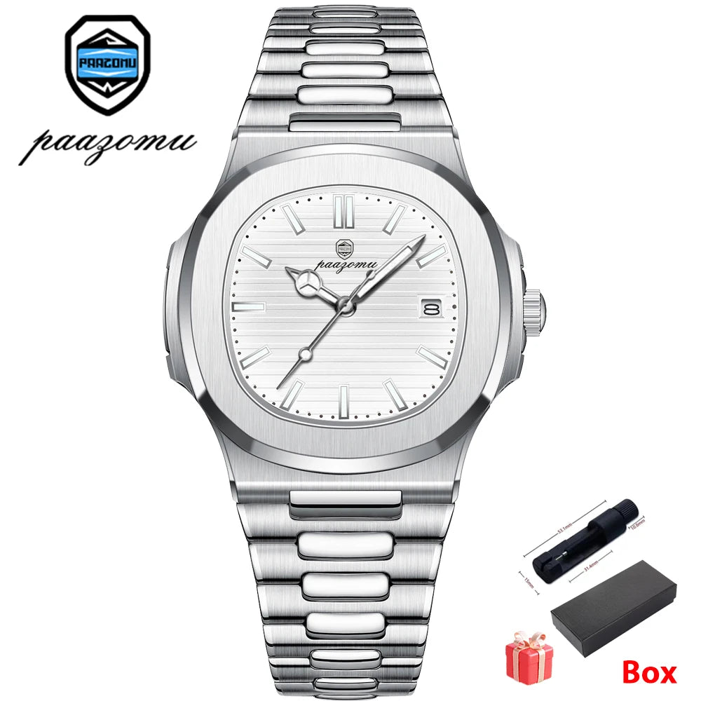 Men's Stainless Steel Waterproof Quartz Watch - Luminous Date & Week Display