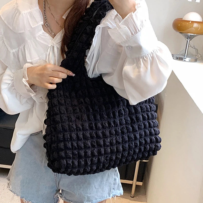 Yogodlns Summer Pleated Cloud Bag Female Candy Color Large Capacity Shoulder Bag Handbags Shopping Girls Pouch Tote Bolsas