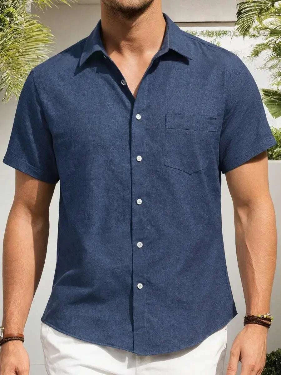 Mens Linen Short Sleeve Button Down Shirt Casual Summer Beach TopThe Plug