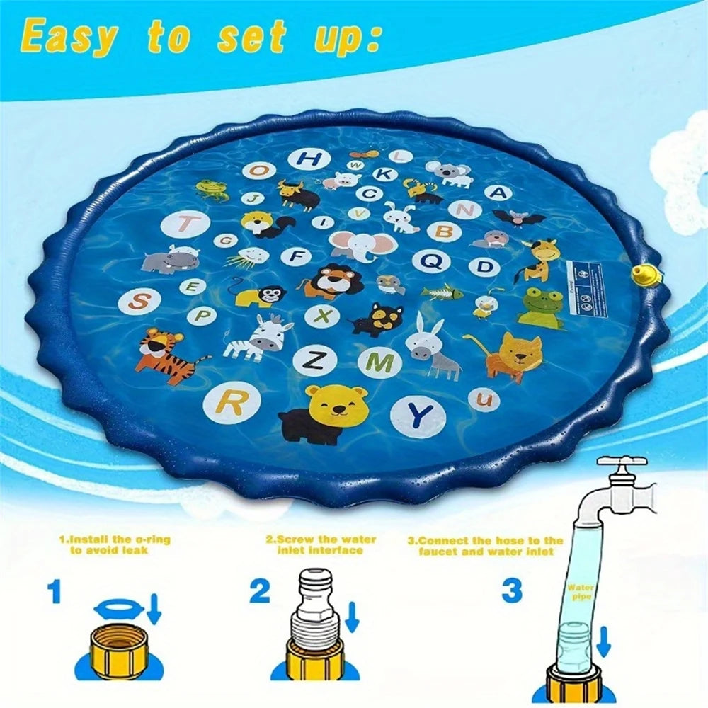 39" Splash Pad & Kiddie Pool - Colorful Alphabet & Animal Spray Toys, The Plug