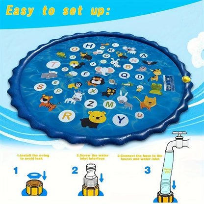39" Splash Pad & Kiddie Pool - Colorful Alphabet & Animal Spray Toys, The Plug