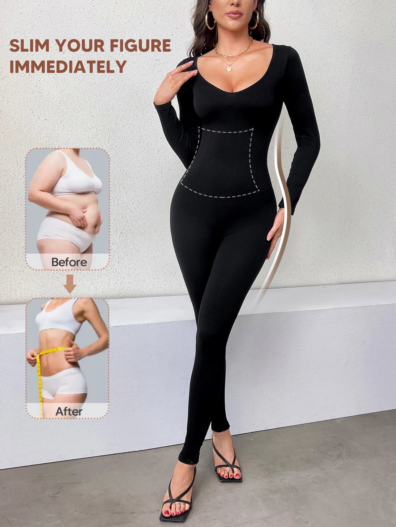 Women Workout Seamless Jumpsuit Yoga Ribbed One Piece Long Sleeve LeggThe Plug
