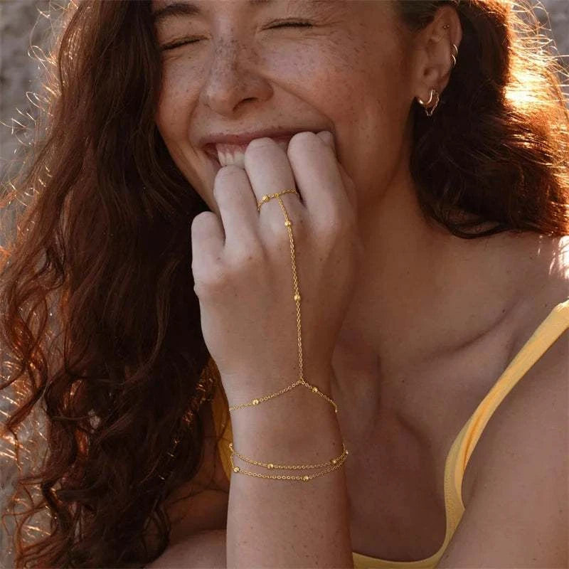 Multilayer Vintage Connected Finger Ring Bracelets for Women Handmade The Plug