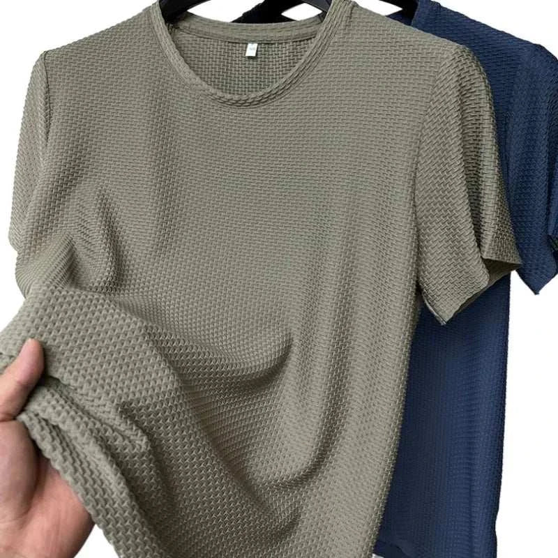 Summer Ice Silk High-End Solid Color High Quality Short Sleeve T ShirtThe Plug