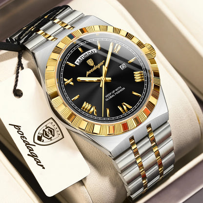 POEDAGAR Men's Luxury Quartz Watch – Waterproof, Luminous, Week & Date Display