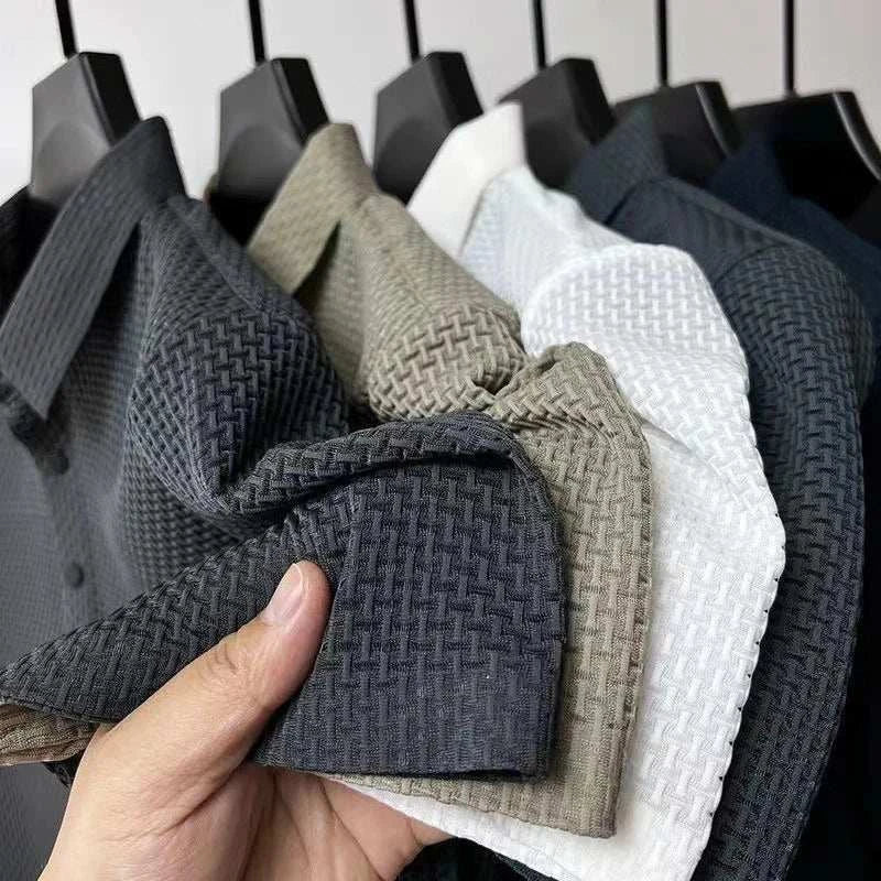 Men's Bone Flower Solid Color Polo Shirt Business Casual Short Sleeve The Plug