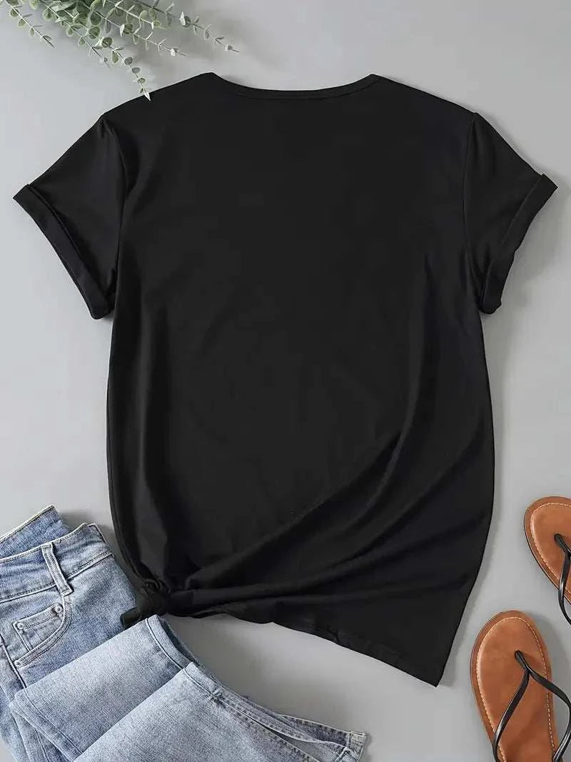Graphic Print T-shirt, Short Sleeve Crew Neck Casual Top For Summer & The Plug