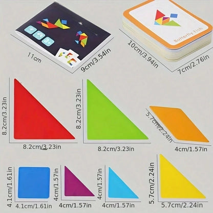 67pcs Wooden Tangram Puzzle Set, Includes 60 Double-Sided Cards, STEM The Plug