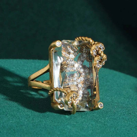 Vintage Jewelry Rings Transparent Square Glass Success Rich Gold ColorThe Plug