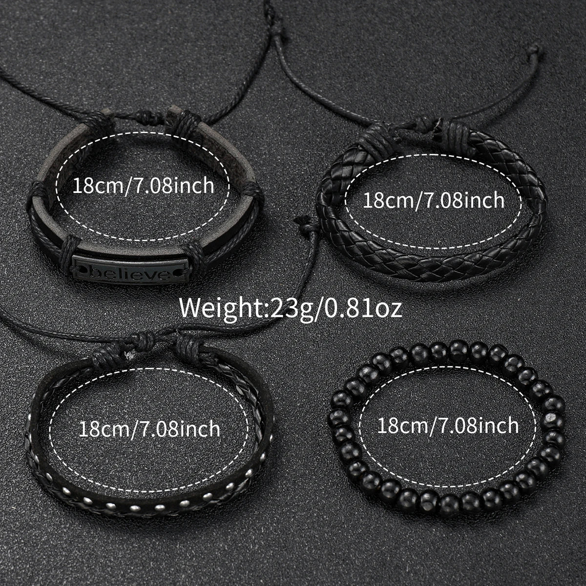 Men's Fashion Quartz Watch & Leather Bracelet Set (4/5pc)