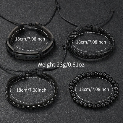 Men's Fashion Quartz Watch & Leather Bracelet Set (4/5pc)
