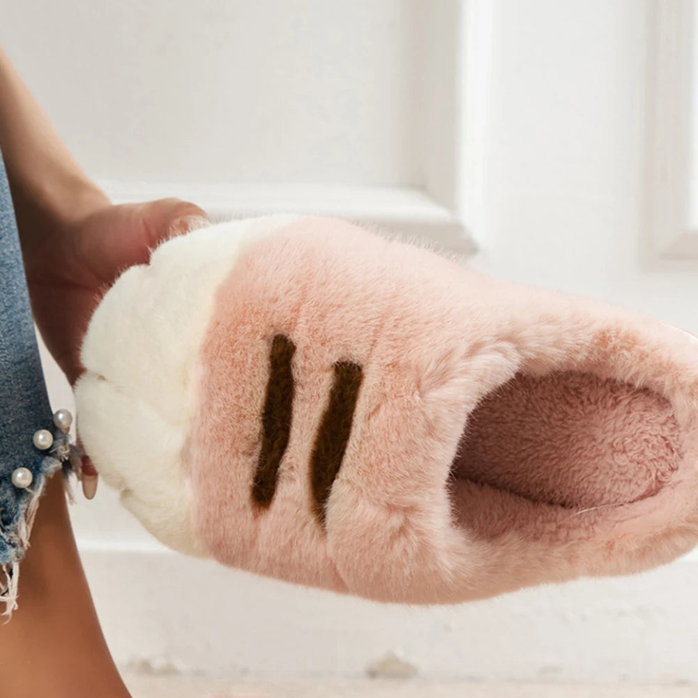 3D Cat Paw Plush Slippers Warm Slip-on House Shoes Comfortable Fluffy The Plug