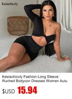 Kesiachiccly Double Layers Ruched Bodycon Dress Women Halter Bandage MThe Plug