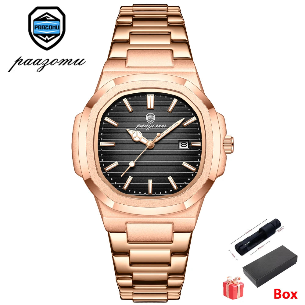 Men's Stainless Steel Waterproof Quartz Watch - Luminous Date & Week Display