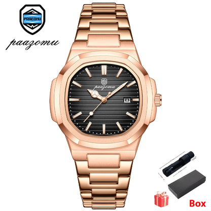 Men's Stainless Steel Waterproof Quartz Watch - Luminous Date & Week Display