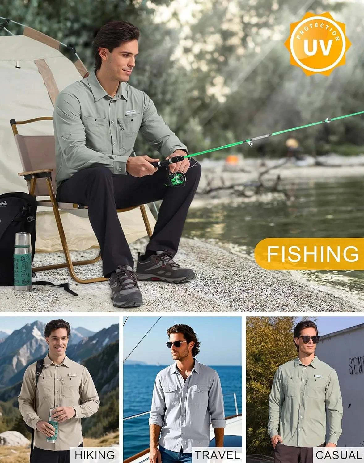 Pioneer Camp Men's Sun Protection Fishing Shirts UPF50+ Long Sleeve UVThe Plug