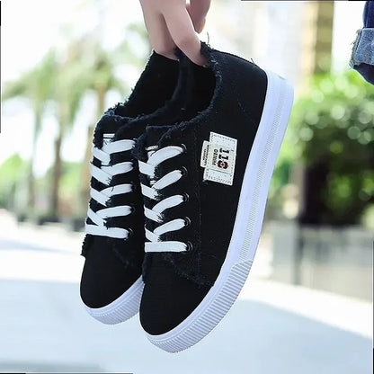 2024 Spring Summer Women Canvas Sneakers Low Top Lace Up Denim Flat ShThe Plug