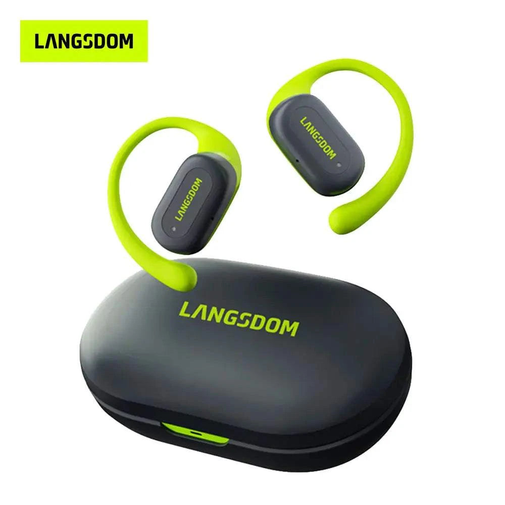 Compact Langsdom TS19 bone conduction Bluetooth headphones with ear hook design and long battery life