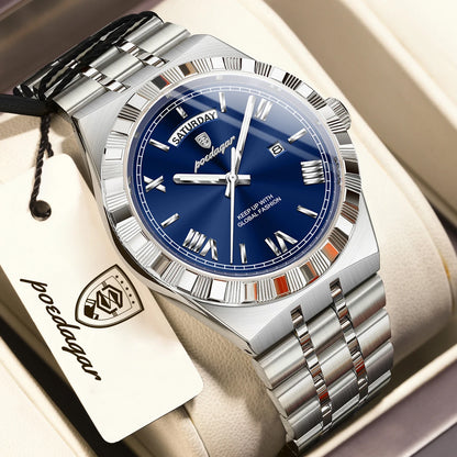 POEDAGAR Men's Luxury Quartz Watch – Waterproof, Luminous, Week & Date Display