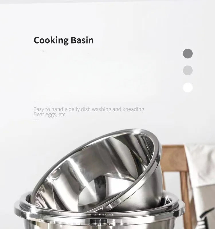 Stainless Steel Mixing Bowl Set, Multi-Purpose Kitchen Basin, European-Style Mixing and Kneading Bowl Set, Soup Bowl, Multi-Purpose Bowl 20+22+24