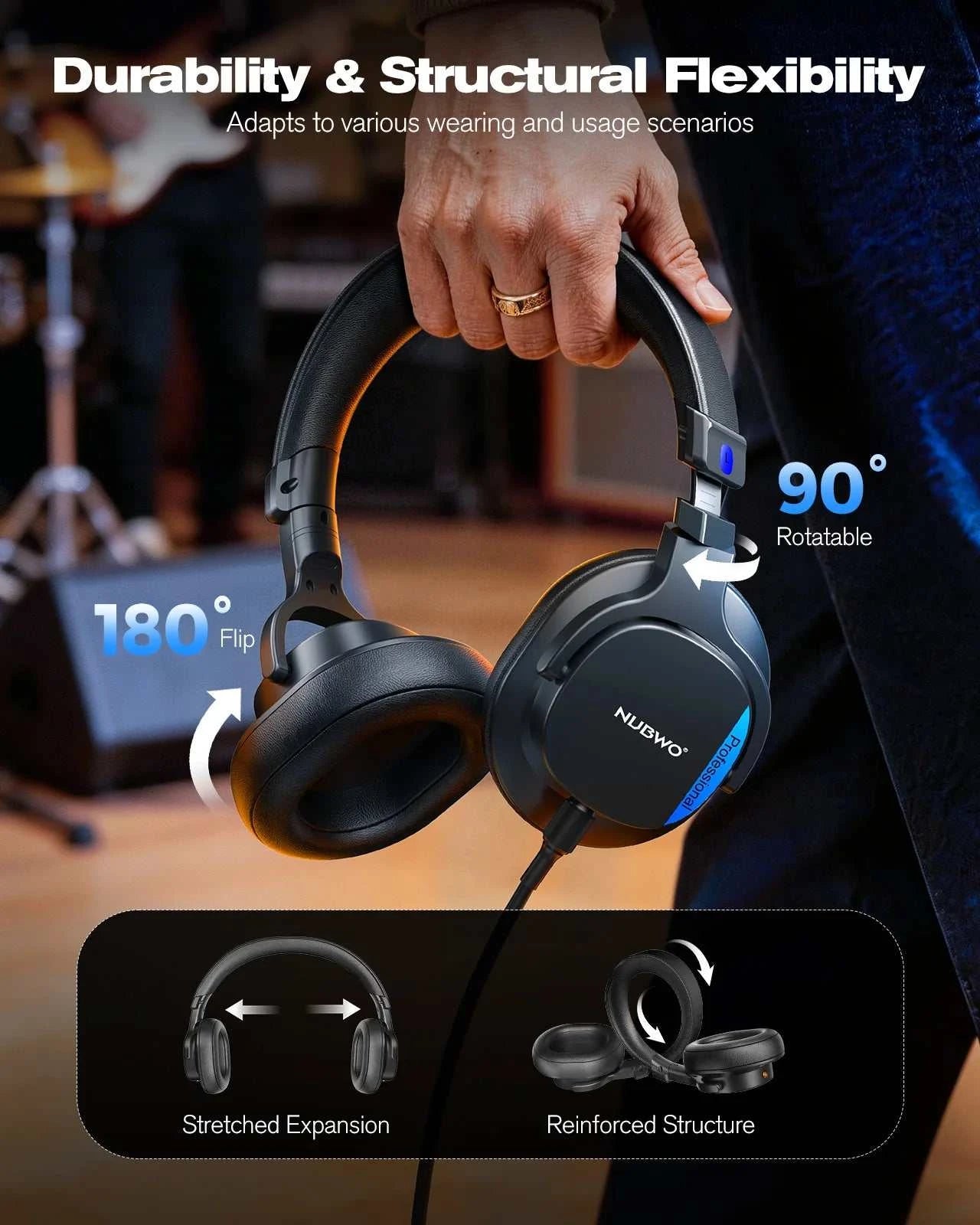NEW NUBWO HD01 Studio Wired Headphones Hi-Res Over Ear Headphones 180°The Plug