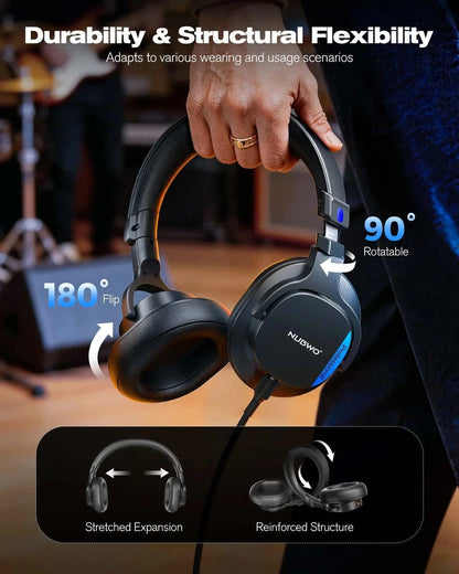 NEW NUBWO HD01 Studio Wired Headphones Hi-Res Over Ear Headphones 180°The Plug