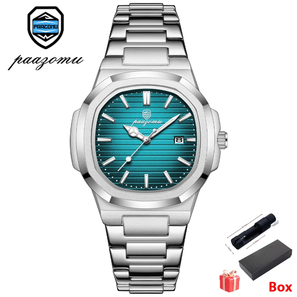 Men's Stainless Steel Waterproof Quartz Watch - Luminous Date & Week Display
