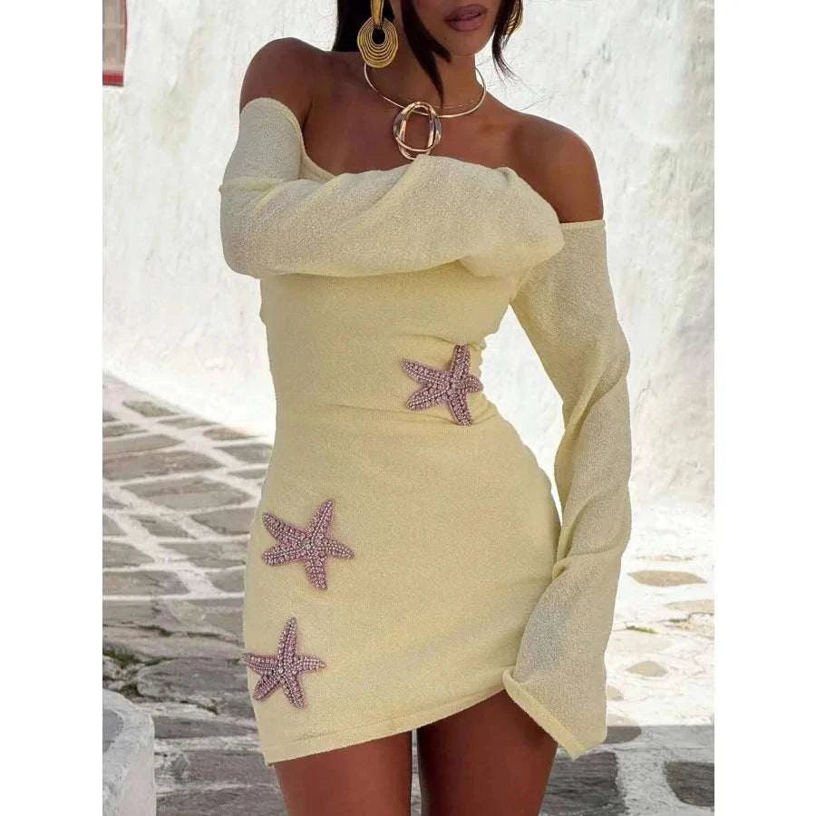 【New style】Women Sequin Starfish Mini Tank Dress Off Shoulder SleeveleThe Plug