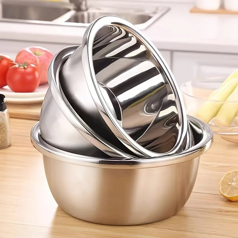 Stainless Steel Mixing Bowl Set, Multi-Purpose Kitchen Basin, European-Style Mixing and Kneading Bowl Set, Soup Bowl, Multi-Purpose Bowl 20+22+24