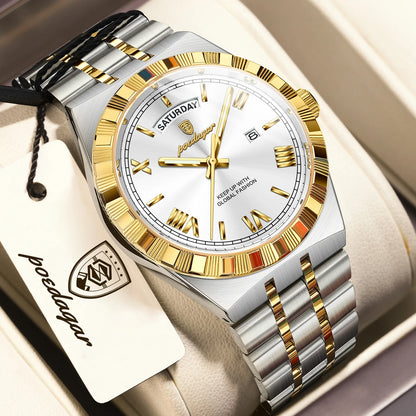 POEDAGAR Men's Luxury Quartz Watch – Waterproof, Luminous, Week & Date Display