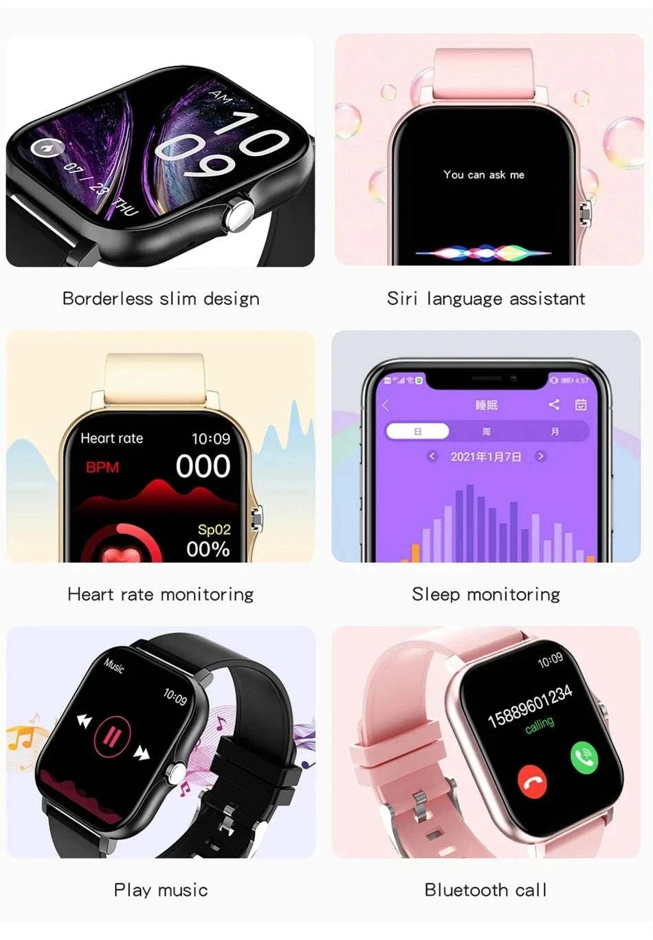 Smart Watch For Android IOS Watches 1.83inch HD Display Bluetooth CallThe Plug