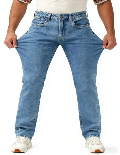Classic Straight Fit Vintage Blue Denim JeansThe Plug