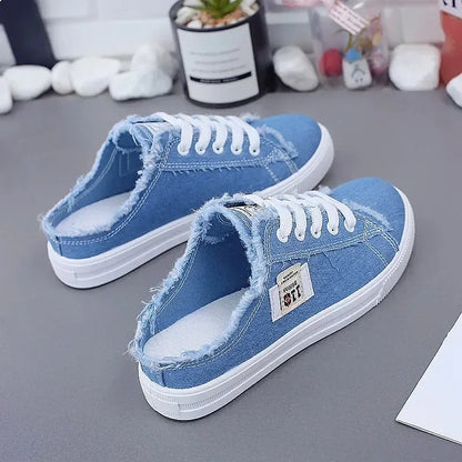 2024 Spring Summer Women Canvas Sneakers Low Top Lace Up Denim Flat ShThe Plug