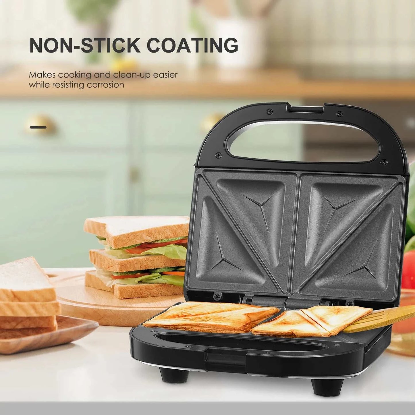 Stainless Steel 750W Sandwich & Panini Press, 2-Slice Non-Stick Grill The Plug