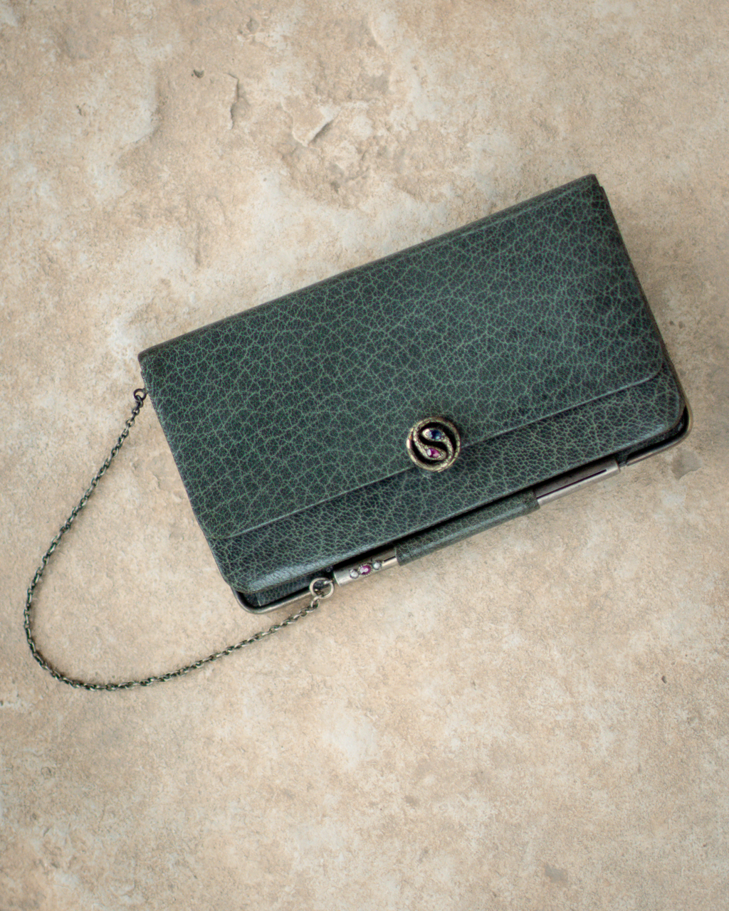Antique French Leather Purse with Snake Clasp by Maison Maquet