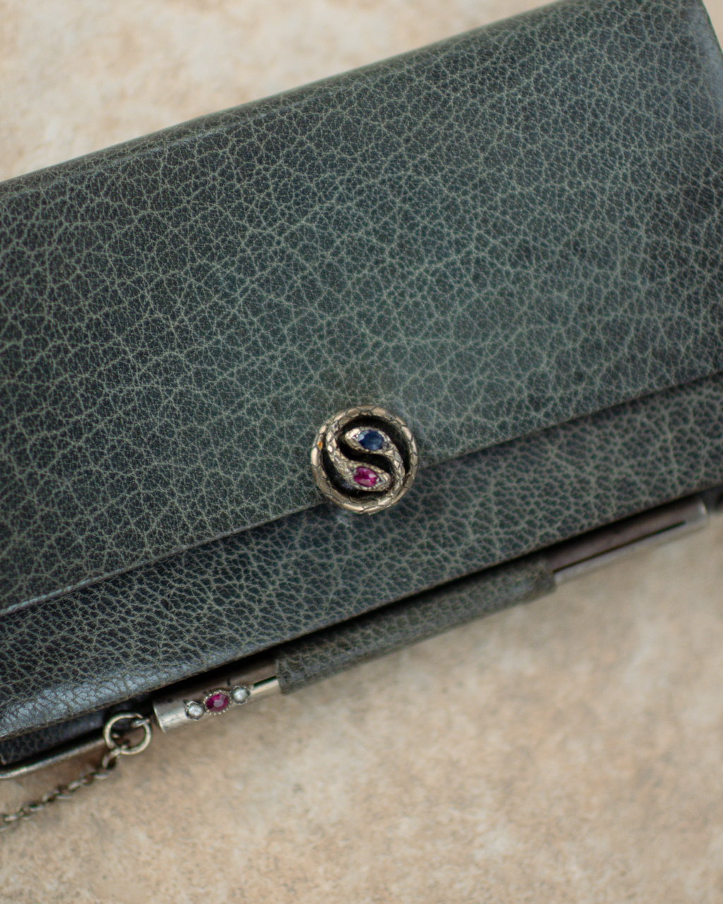 Antique French Leather Purse with Snake Clasp by Maison Maquet